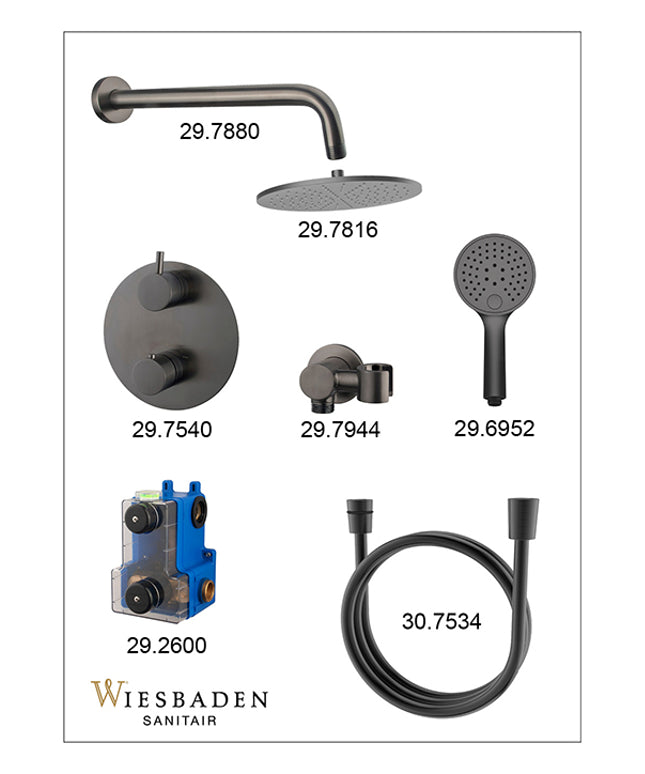 Wiesbaden Caral inbouwthermostaat 30 cm 3-standen gunmetal - sfeerfoto | Schwertz & Co
