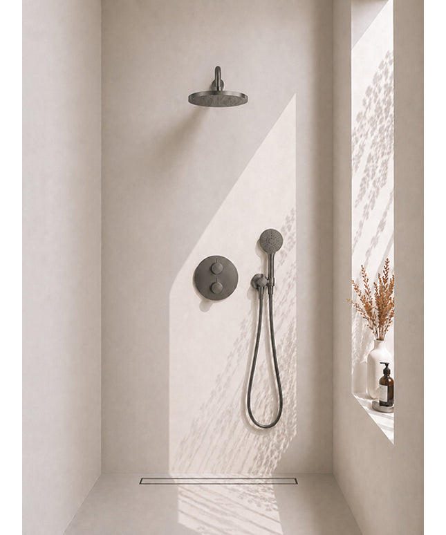 Wiesbaden Caral inbouwthermostaat 30 cm 3-standen gunmetal | Schwertz & Co