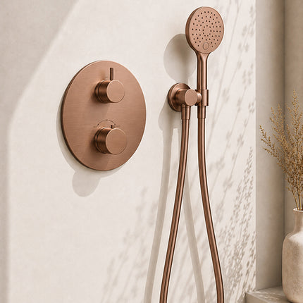 Wiesbaden Caral ronde inbouwthermostaat 30 cm 3-standen geborsteld brons koper - detailfoto | Schwertz & Co