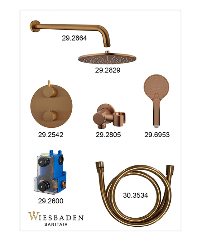 Wiesbaden Caral ronde inbouwthermostaat 30 cm 3-standen geborsteld brons koper - sfeerfoto | Schwertz & Co