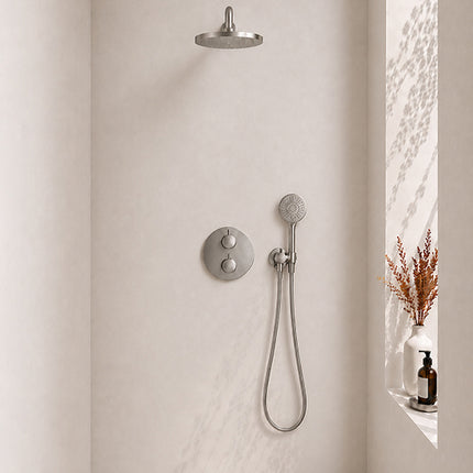 Wiesbaden Caral thermostaat rond 25 cm 3 standen handdouche geborsteld staal | Schwertz & Co