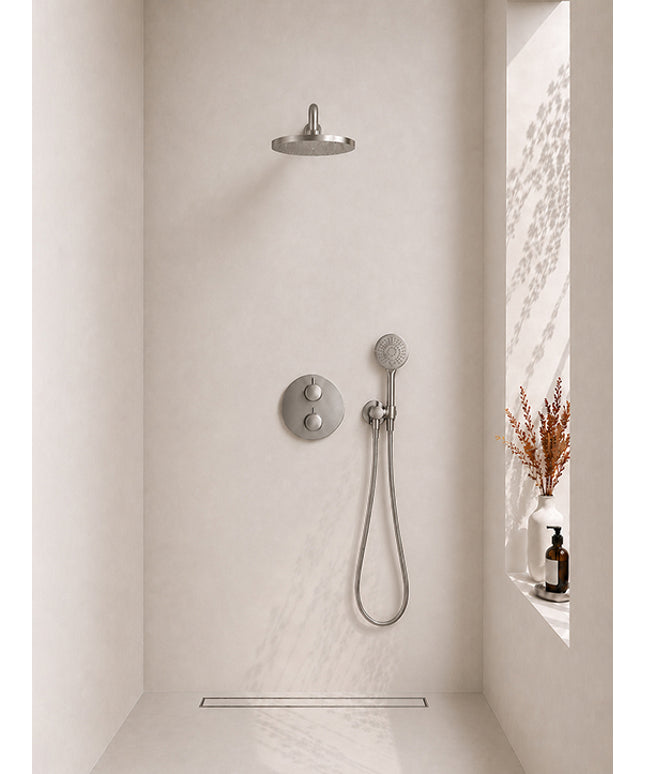 Wiesbaden Caral thermostaat rond 25 cm 3 standen handdouche geborsteld staal | Schwertz & Co