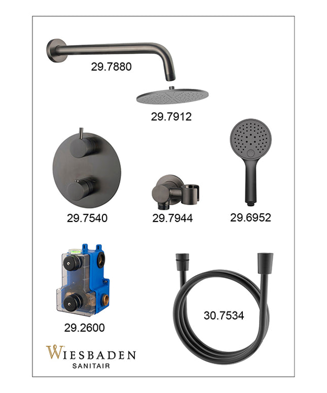 Wiesbaden Caral inbouwthermostaat 25 cm 3-standen gunmetal - sfeerfoto | Schwertz & Co