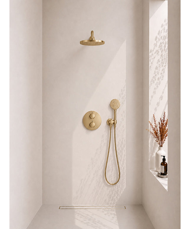 Wiesbaden Caral inbouwthermostaat 25 cm 3-standen geborsteld messing | Schwertz & Co