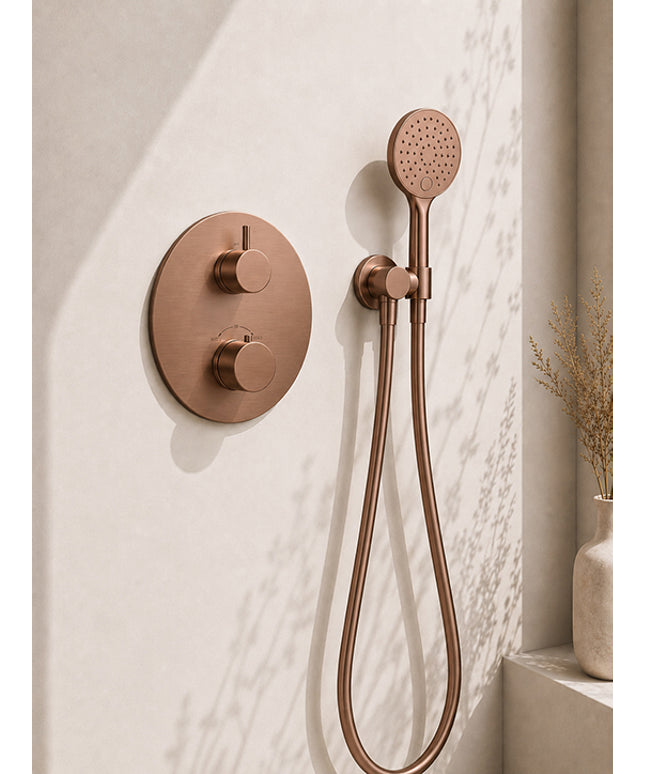 Wiesbaden Caral ronde inbouwthermostaat 25 cm 3-standen geborsteld brons koper - detailfoto | Schwertz & Co