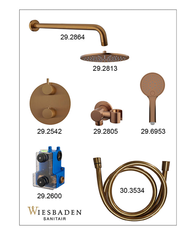 Wiesbaden Caral ronde inbouwthermostaat 25 cm 3-standen geborsteld brons koper - sfeerfoto | Schwertz & Co