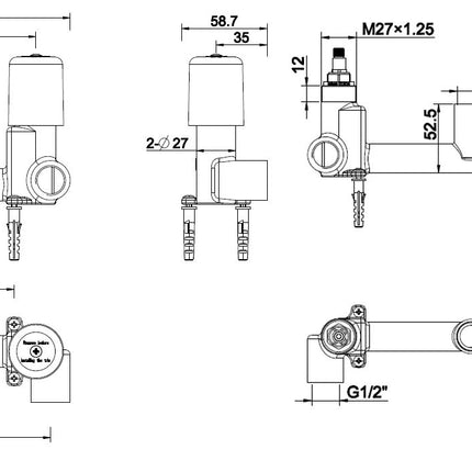 Xellanz Caral Cross inbouwdeel wastafelmengkraan 2-knops - technische tekening | Schwertz & Co