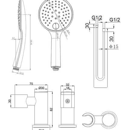 Wiesbaden UniMatch handdoucheset 3 standen gunmetal - technische tekening | Schwertz & Co