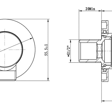 Wiesbaden UniMatch wandaansluitbocht rond chroom - technische tekening maatvoering | Schwertz & Co