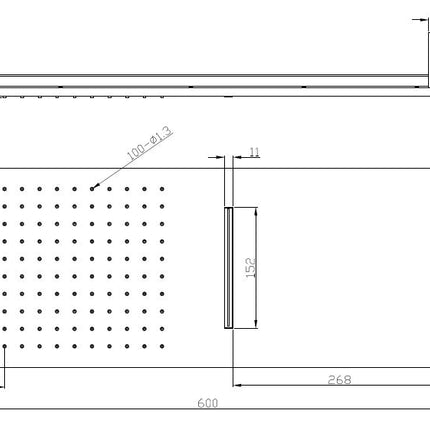 Xellanz wandhoofddouche met waterval vierkant 600 x 25 mm - technische tekening | Schwertz & Co