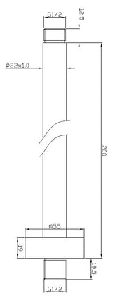 Wiesbaden UniMatch douchearm met plafondbevestiging 20 cm chroom - technische tekening | Schwertz & Co