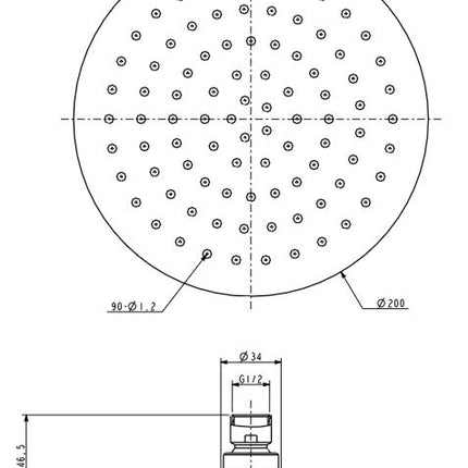 Xellanz Ufo hoofddouche rond 20 cm chroom - technische tekening | Schwertz & Co