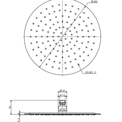 Xellanz Ufo hoofddouche rond 30 cm chroom - technische tekening | Schwertz & Co