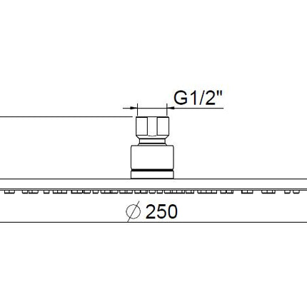 Wiesbaden UniMatch hoofddouche rond 25 cm geborsteld staal - technische tekening | Schwertz & Co
