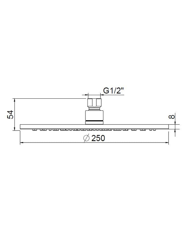 Wiesbaden UniMatch hoofddouche rond 25 cm geborsteld staal - technische tekening | Schwertz & Co