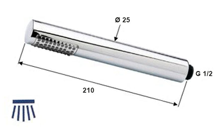 Xellanz handdouche rond 1/2 inch chroom - technische tekening | Schwertz & Co