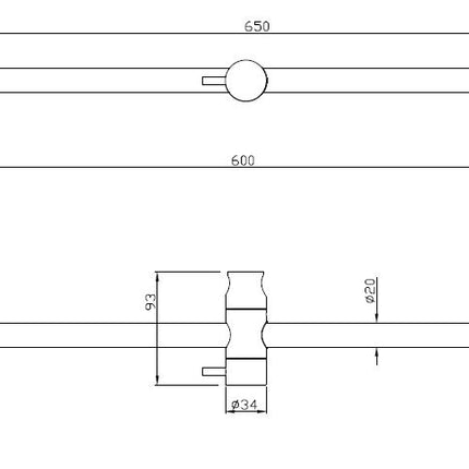 Xellanz glijstang rond 65 cm chroom - technische tekening | Schwertz & Co
