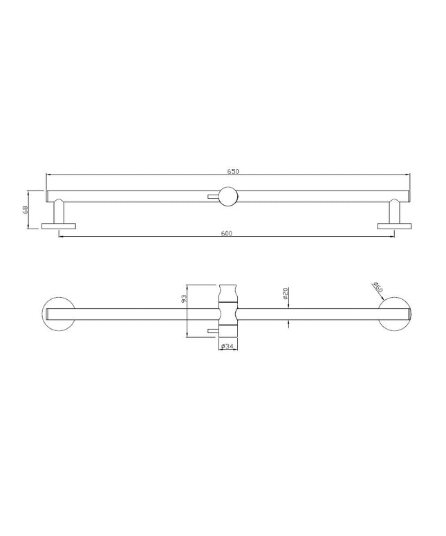 Xellanz barre de douche coulissante ronde 65 cm chromé - dessin technique | Schwertz & Co