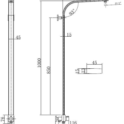 Xellanz luxe douchestang met omstelknop chroom - technische tekening | Schwertz & Co