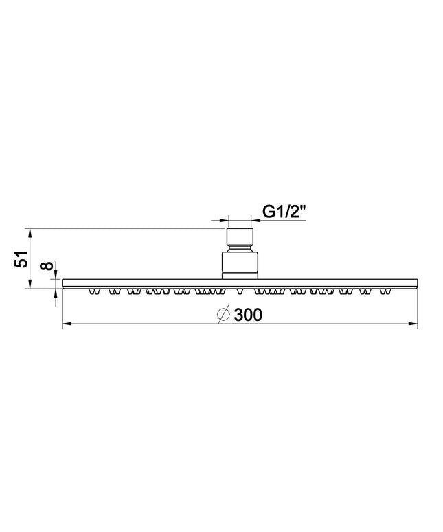 Wiesbaden UniMatch hoofddouche rond 30 cm geborsteld staal - technische tekening | Schwertz & Co