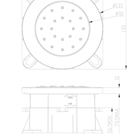 Xellanz inbouw zijdouche rond chroom - technische tekening | Schwertz & Co