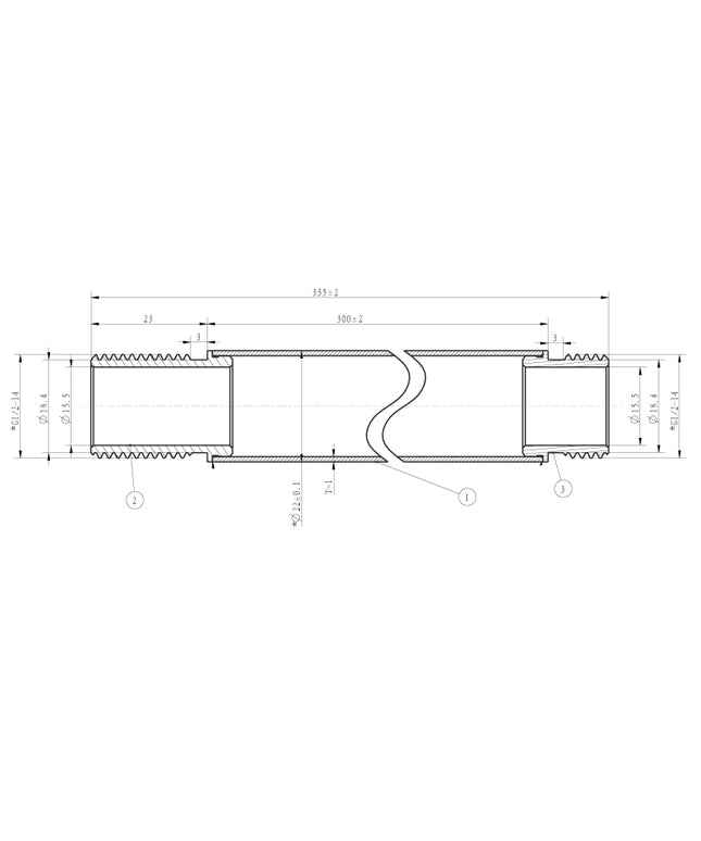 Wiesbaden UniMatch douchearm 30 cm chroom - technische tekening maatvoering | Schwertz & Co
