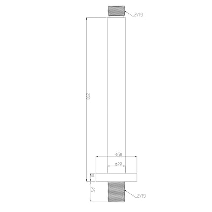 Wiesbaden UniMatch douchearm met plafondbevestiging 20 cm geborsteld staal - technische tekening | Schwertz & Co