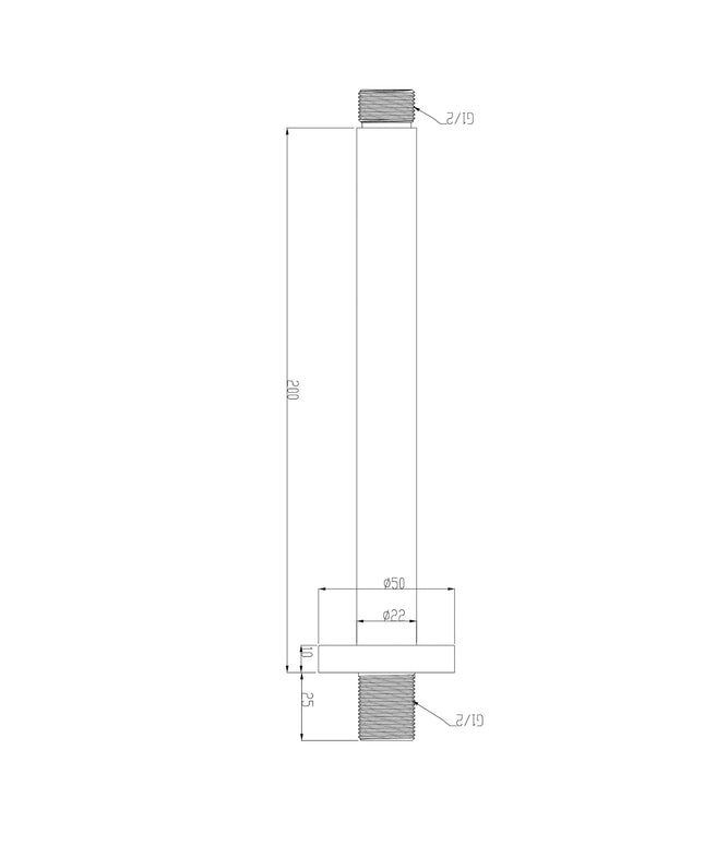 Wiesbaden UniMatch douchearm met plafondbevestiging 20 cm geborsteld staal - technische tekening | Schwertz & Co