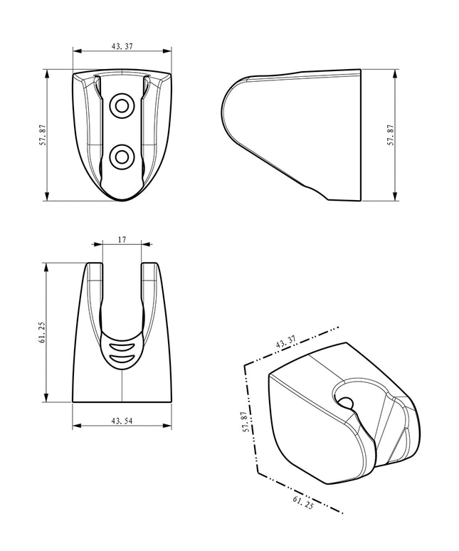 Wiesbaden UniMatch wandhouder handdouche geborsteld staal - technische tekening | Schwertz & Co