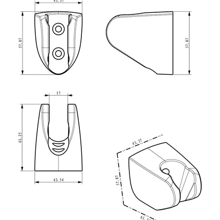 Wiesbaden UniMatch wandhouder handdouche gunmetal - technische tekening | Schwertz & Co