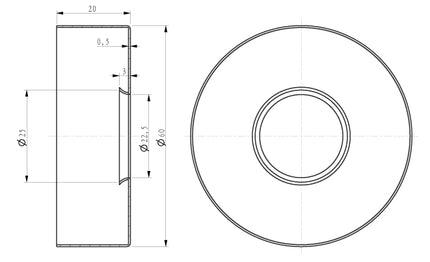 Wiesbaden UniMatch gebogen douchearm muurbevestiging 45 cm chroom - technische tekening | Schwertz & Co