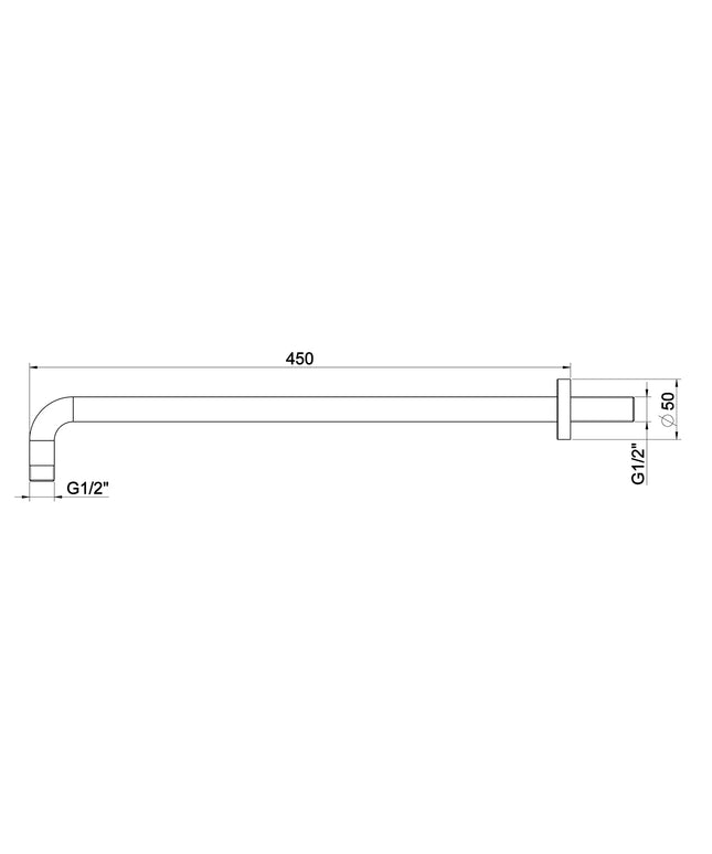 Wiesbaden UniMatch gebogen douchearm muurbevestiging 45 cm mat zwart - technische tekening | Schwertz & Co