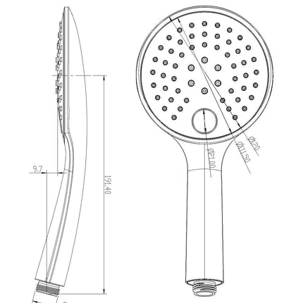 Wiesbaden UniMatch glijstangset handdouche gunmetal - technische tekening maatvoering | Schwertz & Co