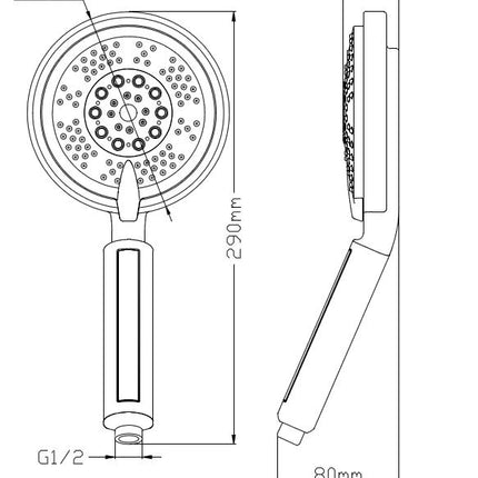 Xellanz Triton verstelbare handdouche 10 cm chroom - technische tekening | Schwertz & Co