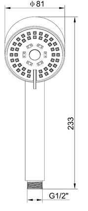 Wiesbaden UniMatch Cadans handdouche 3 standen 8 cm chroom - technische tekening | Schwertz & Co