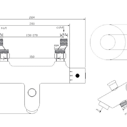 Xellanz Rio thermostatische badmengkraan 15 cm chroom - technische tekening | Schwertz & Co