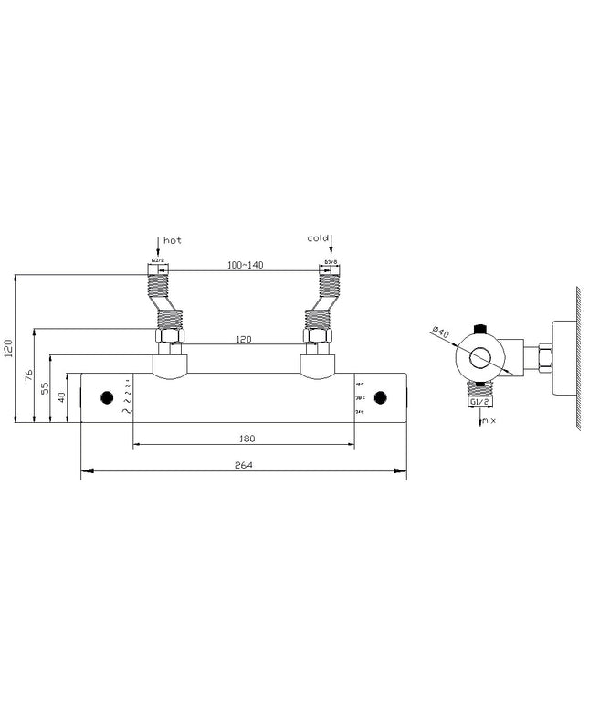 Xellanz Rio thermostatische douchemengkraan 12 cm geborsteld staal - technische tekening | Schwertz & Co