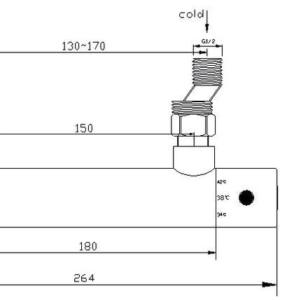 Xellanz Rio thermostatische douchemengkraan 15 cm geborsteld staal - technische tekening | Schwertz & Co