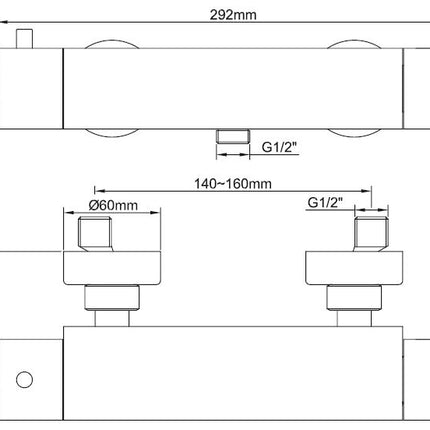 Wiesbaden Caral Cool Touch douchethermostaat chroom - technische tekening | Schwertz & Co