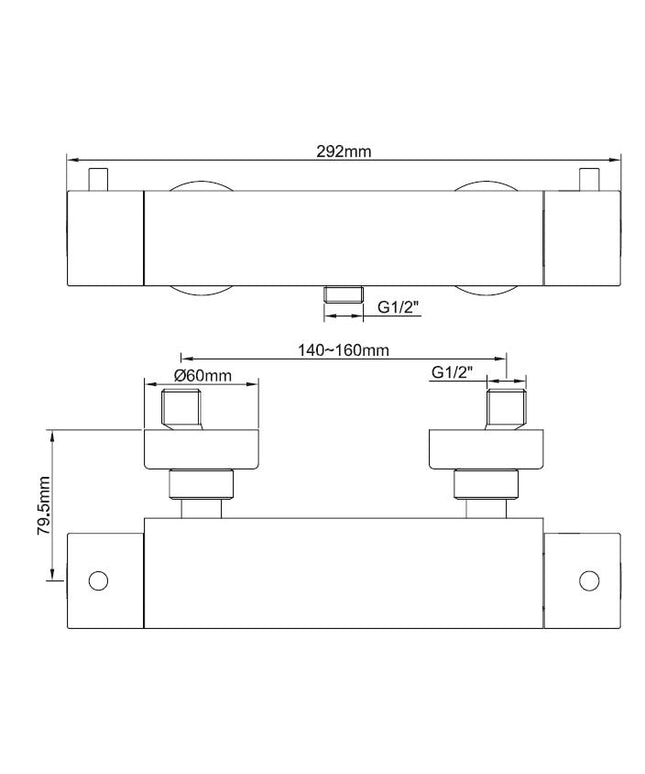 Wiesbaden Caral Cool Touch douchethermostaat chroom - technische tekening | Schwertz & Co