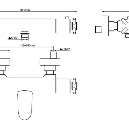 Xellanz Cross thermostatische badmengkraan chroom - technische tekening | Schwertz & Co