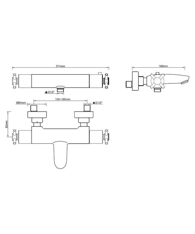 Xellanz Cross thermostatische badmengkraan chroom - technische tekening | Schwertz & Co