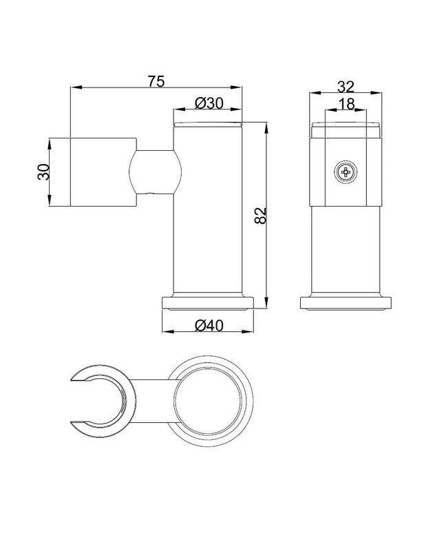 Wiesbaden UniMatch support de douchette mural orientable chromé - dessin technique | Schwertz & Co