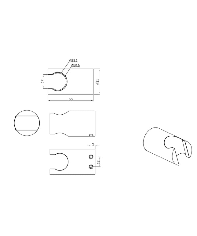 Xellanz support mural pour douchette chromé - dessin technique | Schwertz & Co