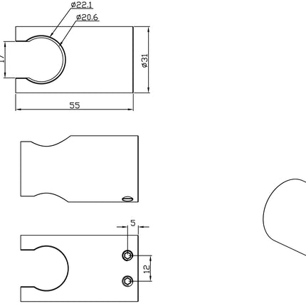 Xellanz wandhouder voor handdouche geborsteld staal PVD - technische tekening | Schwertz & Co
