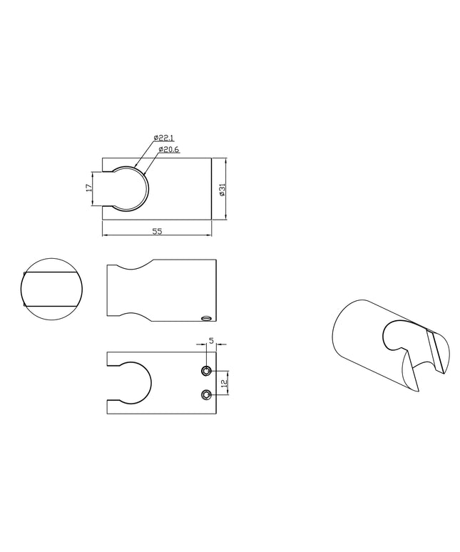 Xellanz support mural pour douchette acier brossé PVD - dessin technique | Schwertz & Co