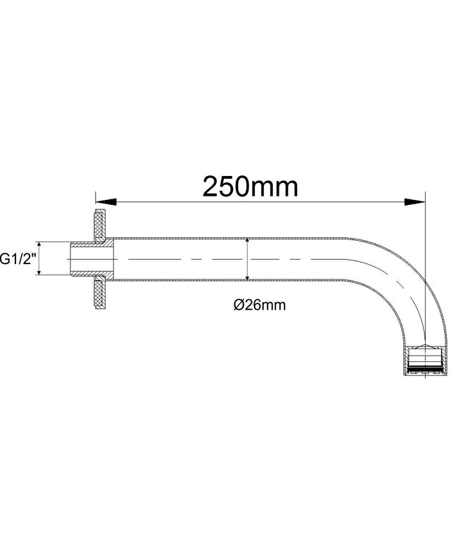 Wiesbaden Caral baduitloop rond 25 cm chroom - technische tekening | Schwertz & Co