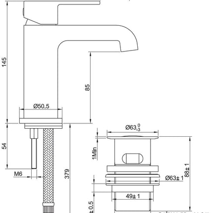 Xellanz Lima wastafelkraan chroom - technische tekening | Schwertz & Co