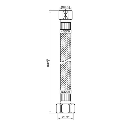 Wiesbaden Caral flexibele slang M15 x 1-2 inch badrand handdoucheset - technische tekening | Schwertz & Co