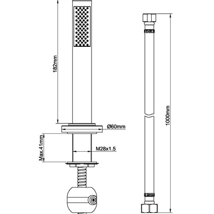 Wiesbaden Caral badrand handdoucheset chroom - technische tekening | Schwertz & Co
